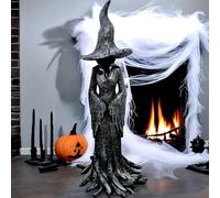 ViCUULY Halloween Witch Statue, Hand-Painted Enchanting Cracker Barrel Statue, Gothic Resin Figurine Retro Magician Decor Dark Fantasy Ornament Guardian of Your Home (8'')