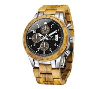 VICVS Men's Wood and Stainless Steel Watches, Chronograph 3 Dials Chronograph Quartz Casual Business Multifunctional Men's Wood Watches, Handmade (Live unheimlich)