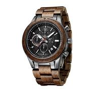VICVS Men's Wood and Stainless Steel Watches, Chronograph 3 Dials Chronograph Quartz Casual Business Multifunctional Men's Wood Watches, Handmade (Walnut Metal)