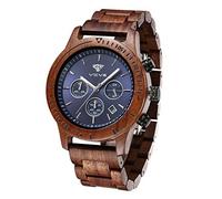 VICVS Men's Wooden Watch, Natural red Sandalwood/Black Walnut Japanese Quartz Multi-Function Chronograph (Sandalwood)
