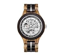 VICVS Natural Walnut Automatic Men's Wooden Watch Sports Date Day Multifunctional Automatic Wooden Watch (Zebra/Silver)