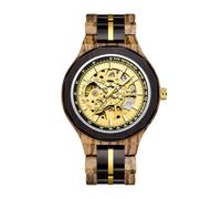 VICVS Natural Walnut Automatic Men's Wooden Watch Sports Date Day Multifunctional Automatic Wooden Watch (Zebra/Gold)