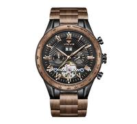 VICVS Natural Walnut Automatic Men's Wooden Watch Sports Date Day Multifunctional Automatic Wooden Watch(Walnut Black)