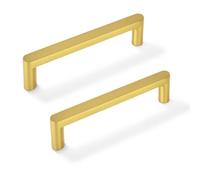 Vicycmc Brushed Gold Zinc Alloy Solid Cabinet Pulls 3-3/4 Inch(96mm) Hole Center,Heavy Duty Brass Drawer Handles Cabinet Hardware for Bedroom,Dresser,Kitchen 6 Pack 8521