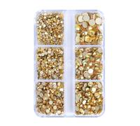 VICYICO Gold Bottom 6 Grids/Box Non-Thermal-Fixed Glass Rhinestones Ss6-Ss20 Mixed Size Flat Crystal Stone Bonded Diamond 3d Nail Art