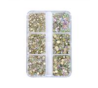 VICYICO Gold Bottom 6 Grids/Box Non-Thermal-Fixed Glass Rhinestones Ss6-Ss20 Mixed Size Flat Crystal Stone Bonded Diamond 3d Nail Art