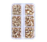 VICYICO Gold Bottom 6 Grids/Box Non-Thermal-Fixed Glass Rhinestones Ss6-Ss20 Mixed Size Flat Crystal Stone Bonded Diamond 3d Nail Art