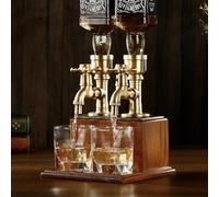 Vida Brillante Drink Dispenser for parties Bar Accessories Gifts for Husband Dad Man Cave Decor for Whiskey Lovers with Brass Tube &Wooden Base Suitable for Rum/Bourbon-2 Bottle