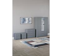Vida Designs 4Pc Bedroom Set 2x2Bedside, 4 Drawer, 3Dr Mirror Wardrobe Home Discount Grey One Size