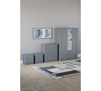 Vida Designs 4Pc Bedroom Set 2x2Bedside, 5 Drawer, 3Dr Mirror Wardrobe Home Discount Grey One Size