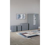 Vida Designs 4Pc Bedroom Set 2x3Bedside, 4 Drawer, 3Dr Mirror Wardrobe Home Discount Grey One Size