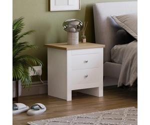 Vida Designs Bedside Table Arlington 2 Drawers White/Oak Effect
