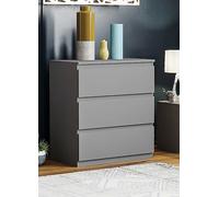 Vida Designs Denver 3 Drawer Bedside Chest Grey