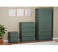 Vida Designs Denver Bedroom Set (2 Dr Bedside, 4 Dr Chest, Wardrobe) Home Discount Green One Size