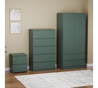 Vida Designs Denver Bedroom Set (2 Dr Bedside, 5 Dr Chest, Wardrobe) Home Discount Green One Size