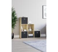 Vida Designs Durham 6 Cube Storage Unit & Cube Storage Basket Black Set of 3 Home Discount Light Oak One Size