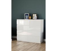 Vida Designs Glinton Gloss 8 Drawer Chest of Drawers Storage Bedroom Furniture Home Discount White One Size