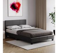Vida Designs Lisbon Small Double, 4 Ft Bed Frame Upholstered Faux Leather Headboard Low Foot End Bedroom Furniture, Black (Ukfr
