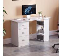 Vida Designs Mason Computer Desk With Shelves And 3 Drawers, Home Office Pc / Laptop Gaming Table, Study Workstation, Furniture