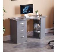 Vida Designs Mason Computer Desk With Shelves And 3 Drawers, Home Office Pc / Laptop Gaming Table, Study Workstation, Furniture