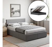 Vida Designs Veronica Double Ottoman Bed, Beige Linen & Gel Memory Foam Bonnell Spring Mattress