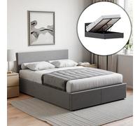 Vida Designs Veronica Double Ottoman Bed Frame Beige Linen Upholstered Fabric 4 Ft 6 Gas-Lift End Opening Under-Bed Storage