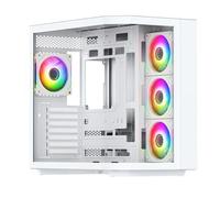 Vida Edge White ARGB Gaming Cube Case w/ Glass Side Front & Corner ATX 4x ARGB PWM Fans 6-Port Fan Hub & Remote Control Asus BTF Compatible