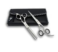 VIDA GOODS Hair Cutting and Thinning Shears Set Premium J2 Stainless Steel Professional Shears Set, 6.5" Barber Shears with Hand-Sharpened Blades, Adjustable Tension Knob & Key in Case (Satin)