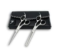 VIDA GOODS Hair Cutting Scissors and Thinning Shears Set - 6" Professional Barber Scissors Kit for Men & Women - J2 Stainless Steel, Hairdresser Tools with Leather Case & Cleaning Brush (Satin)