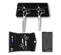 VIDA GOODS Hair Cutting Scissors and Thinning Shears Set - 6" Professional Barber Scissors Kit for Men & Women - J2 Stainless Steel, Hairdresser Tools with Leather Case & Cleaning Brush (Polished)