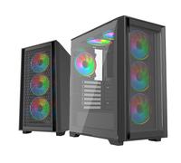 Vida Versa Black ARGB Gaming Case w/ Glass Side & Glass/Mesh Front ATX 6x ARGB Fans 6-Port Fan Hub & Remote Control *Glass & Mesh Front Panels included*