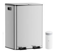 Vidacharmy Double Rubbish Bin, 2 x 20L Kitchen Bin, Double Bin for Recycling and Waste, Dual Compartment Metal Step Pedal Bin, 20 Liners Included, Inner Buckets, Soft-Close Lids, and Handles