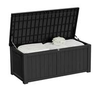 Vidacharmy - Outdoor Garden Storage Box 450L / 119 Gallon, Colour Black and Wood Effect, Water-Resistant Plastic Outdoor Locker with Lockable Lid for Furniture Cushions, Logs, Tools