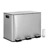 Vidacharmy Pedal Bin, 3 x 15 L Metal Rubbish Bin, Kitchen Bin with 20 Rubbish Bags, Trash Bin for Kitchen, Waste Separation and Recycling Trash Can with Soft-Close Lid and Removable Inner Bucket