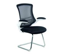 Vidal Designer Medium Back Mesh Cantilever Chair with White Shell, Chrome Frame and Folding Arms Black