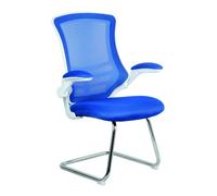Vidal Designer Medium Back Mesh Cantilever Chair with White Shell, Chrome Frame and Folding Arms Blue