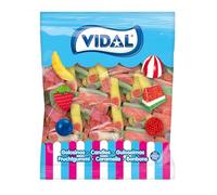Vidal Treats Assorted Picked Fingers. Raspberry Flavored Gum Candy with Acid Coating. Pink, Yellow, Orange and Green Colours. Soft and Chewable Texture. Gluten Free. Bag 1 kg