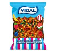 Vidal Treats Strawberry Bicephalous Worms. Bicolor Gummies with intense strawberry flavor and soft texture. Gluten and fat free. Bag 175 u