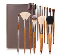 Vidany Makeup Brush Set: 15pcs Walnut Wooden Makeup Brushes With Leather Button Bag, Professional Makeup Brushes For Foundation Concealer Kabuki Blush Eyeliner Shadow Brow, Makeup Brush Sets & Kits