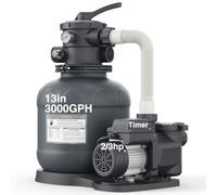 VIDAPOOL 13in Sand Filter Pump for Above Ground Pool with Timer, 2/3 HP 3000 GPH Pool Pumps Above Ground for Pools up to 13,000 Gallons, Pool Sand Filter with 6-Way Valve, Efficient Filtration