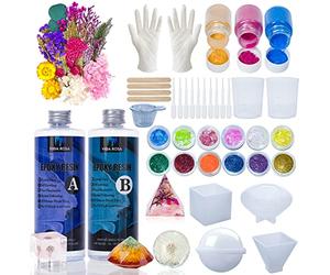 VidaRosa Epoxy Resin Kits for Beginners with molds,Dried Flower，600ml/ 21.16oz Crystal Coating for Art, Craft, Jewelry Making, River Tables,2 Gloves, 2 Measuring Cup and 2 Wooden Sticks