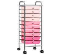 vidaXL 10-Drawer Mobile Storage Trolley Multipurpose Storage Drawer Rolling Cart Home Office Organisation Unit Furniture Ombre Pink Plastic