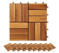 vidaXL 10 pcs Acacia Wood Decking Tiles - 30x30 cm Interlocking Decking Tiles for Garden, Terrace, Balcony - Hardwood Patio Tilings with Non-Skid Pattern