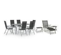 vidaXL Garden Dining Set 10 Piece Black and Silver Outdoor Table and Chair