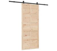 vidaXL 100 x 208 cm Brown Pine Wood Sliding Door with Adjustable Rail System Ideal as a Room Divider, Works smoothly and has a natural finish Perfect for the Room