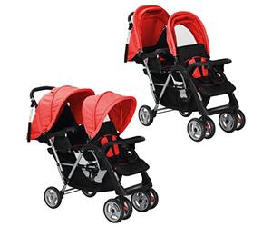 vidaXL 10111 Double Pushchair Red Baby Pram Baby Buggy Twin Buggy Multi-Coloured