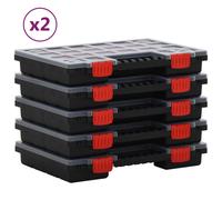 vidaXL 10x Assortment Boxes Tool Organiser Storage Case Tool Container Screw Box Assortment Case with Adjustable Divider 34.5x25x5 cm Polypropylene, Black,transparent, 15 dividers/10 pcs