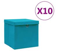 vidaXL 10x Storage Boxes with Covers Baby Blue Organiser Cube Basket Container
