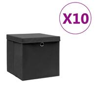 vidaXL 10x Storage Boxes with Covers Black Organiser Chest Basket Container
