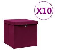 vidaXL 10x Storage Boxes with Covers Dark Red Organiser Chest Basket Container